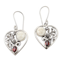 Load image into Gallery viewer, Garnet Moon and Heart-Themed Dangle Earrings - Moon Love | NOVICA
