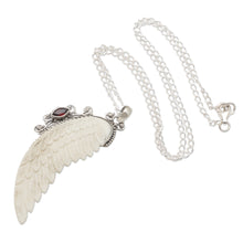 Load image into Gallery viewer, Garnet and Sterling Silver Angel Wing Pendant Necklace - Pale Angel | NOVICA
