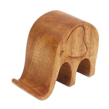 Load image into Gallery viewer, Handmade Jempinis Wood Elephant Phone Stand - Dialing Elephant | NOVICA
