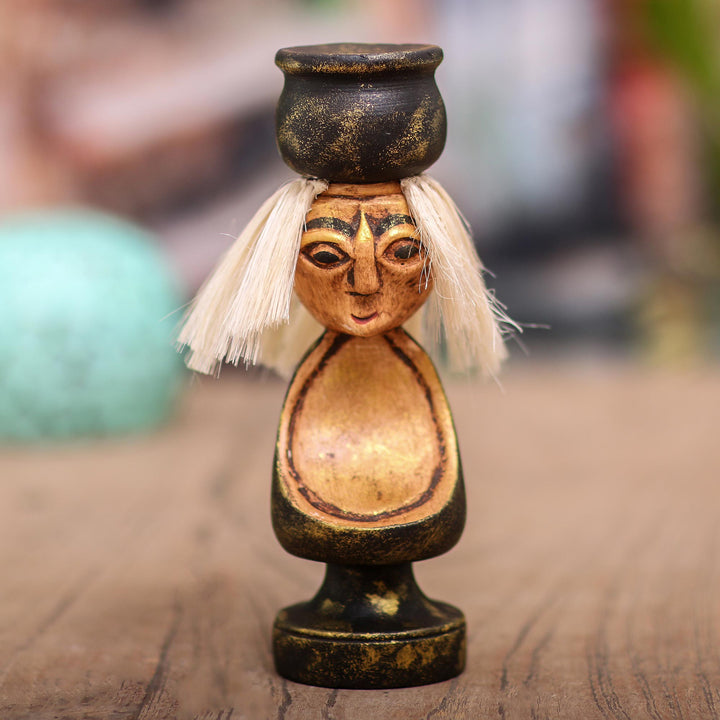 Handmade Albesia Wood Grandmother Statuette - Caring Grandmother | NOVICA