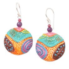Load image into Gallery viewer, Artisan Crafted Garnet and Amethyst Dangle Earrings - Mossy Rocks | NOVICA
