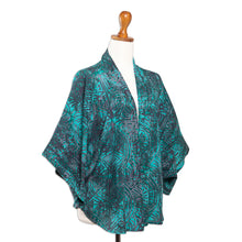 Load image into Gallery viewer, Handmade Batik Rayon Kimono Jacket - Emerald Ocean | NOVICA
