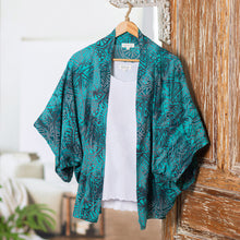 Load image into Gallery viewer, Handmade Batik Rayon Kimono Jacket - Emerald Ocean | NOVICA
