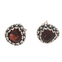 Load image into Gallery viewer, Garnet and Sterling Silver Stud Earrings - Mon Amour | NOVICA
