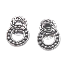 Load image into Gallery viewer, Sterling Silver Button Earrings with Balinese Motifs - Joined Rings | NOVICA

