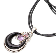 Load image into Gallery viewer, Horn Amethyst Garnet and Sterling Silver Pendant Necklace - Halloween Moon Knight | NOVICA

