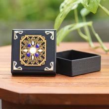 Load image into Gallery viewer, Traditional Black Decorative Box with Blue Beads and Mirrors - Blue Sunrise | NOVICA
