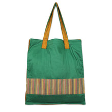 Load image into Gallery viewer, Green Foldable Cotton Tote Bag with Javanese Lurik Pattern - Green Gejayan | NOVICA
