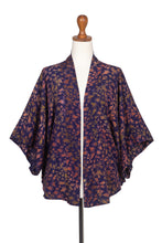 Load image into Gallery viewer, Batik Kimono Jacket in Blue Purple &amp; Brown with Leaf Motifs - Kintamani | NOVICA
