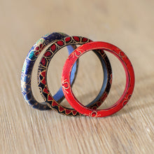 Load image into Gallery viewer, Set of 3 Colorful Floral Batik Wadang Wood Bangle Bracelets - Spring Trinity | NOVICA
