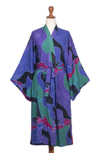 Load image into Gallery viewer, Women&#39;s Batik Patterned Robe - Turquoise Ocean | NOVICA
