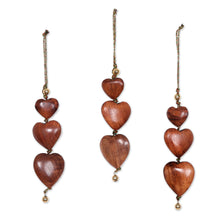Load image into Gallery viewer, Wood ornaments (Set of 3) - Joyous Hearts | NOVICA
