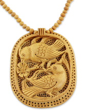 Load image into Gallery viewer, Handcrafted Wood Jali Necklace - Playful Birds | NOVICA
