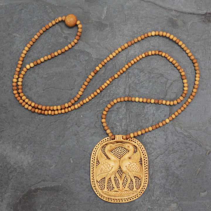 Wood pendant necklace - Swan Kiss | NOVICA