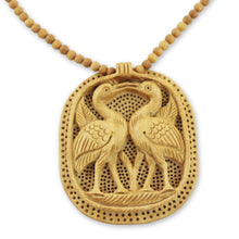 Load image into Gallery viewer, Wood pendant necklace - Swan Kiss | NOVICA
