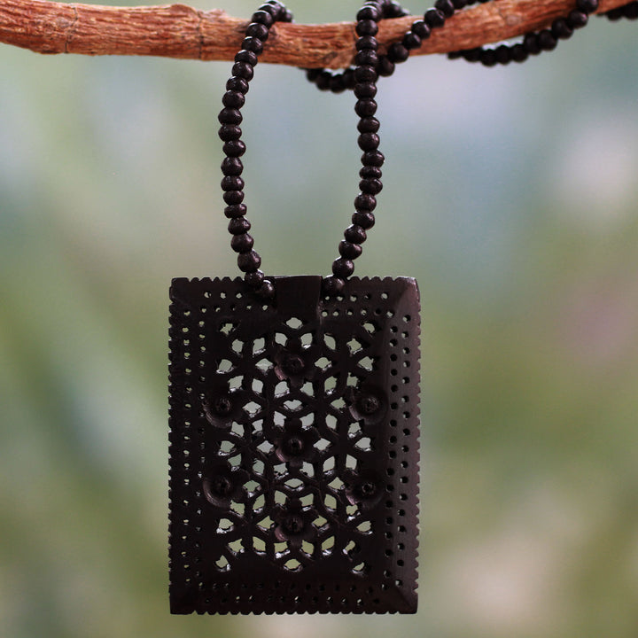 Ebony wood necklace - Mughal Mystique | NOVICA
