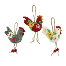 Load image into Gallery viewer, Handcrafted Wool Felt Ornaments from India (set of 3) - Three French Hens | NOVICA
