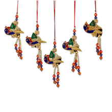 Load image into Gallery viewer, Beaded Peacock Christmas Ornaments - Set of 5 - Dancing Peacocks
