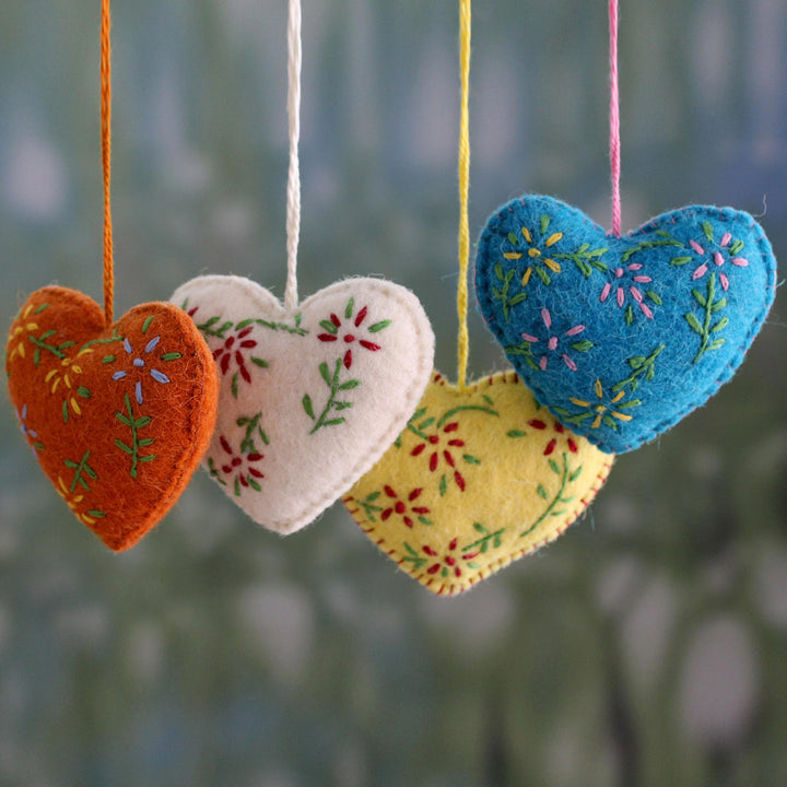 Hand Made Holiday Ornaments in Different Colors (Set of 4) - Holiday Hearts | NOVICA