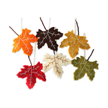 Load image into Gallery viewer, Handcrafted Holiday Leaf Ornaments from India Set of 6 - Maple Glory | NOVICA
