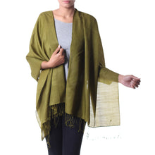 Load image into Gallery viewer, Soft Sage Green Woven Wool Shawl Crafted in India - Valley of Kashmir in Sage | NOVICA
