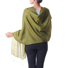 Load image into Gallery viewer, Soft Sage Green Woven Wool Shawl Crafted in India - Valley of Kashmir in Sage | NOVICA
