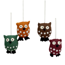 Load image into Gallery viewer, Multicolor Owl Ornaments Handmade of Wool Felt (Set of 4) - Holiday Hoots | NOVICA
