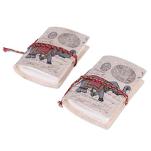 Load image into Gallery viewer, 2 Handmade Paper Journals with Marching Elephants - Royal Stride
