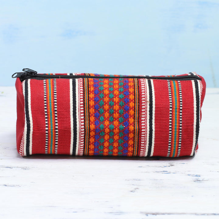 Hand Woven 100% Cotton Multicolor Cosmetic Case - Scintillating Desire in Red