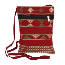 Load image into Gallery viewer, Deep Red Olive and Yellow Hand Woven Passport Bag - Kaleidoscope Traveler
