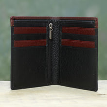 Load image into Gallery viewer, Handsome Leather Wallet for Men in Black and Mahogany - Natural Harmony in Black | NOVICA
