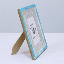 Load image into Gallery viewer, 4x6 Handcrafted Bone and Aluminum Photo Frame from India - Don&#39;t Be Blue | NOVICA
