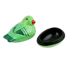 Load image into Gallery viewer, Green Papier Mache Parrot Keepsake Box from India - Pretty Parrot | NOVICA
