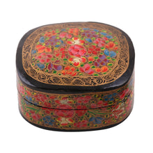 Load image into Gallery viewer, Hand-Painted Floral and Metallic Gold Decorative Box - Cheerful Flare | NOVICA
