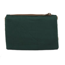 Load image into Gallery viewer, Pine Green Cotton and Silk Clutch with Leaf Motif Beading - Enchanting | NOVICA
