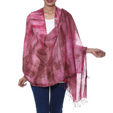 Load image into Gallery viewer, Handmade Tie-Dyed Ruby Red Cotton Shawl with Fringe - Ruby Tides | NOVICA
