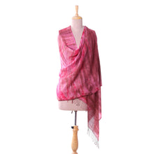 Load image into Gallery viewer, Handmade Tie-Dyed Ruby Red Cotton Shawl with Fringe - Ruby Tides | NOVICA
