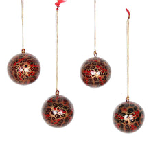 Load image into Gallery viewer, Floral Papier Mache Ornaments in Red from India (Set of 4) - Bauble Blossoms | NOVICA
