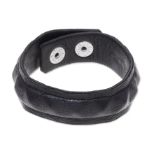 Load image into Gallery viewer, Handcrafted Men&#39;s Black Leather Edgy Wristband Bracelet - Dark Style | NOVICA
