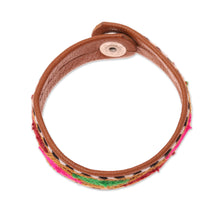 Load image into Gallery viewer, Embroidered Leather Wristband Bracelet from India - Vibrant Waves | NOVICA
