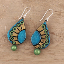 Load image into Gallery viewer, Hand-Painted Droplet Ceramic Dangle Earrings - Feather Droplet

