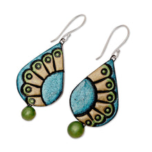 Load image into Gallery viewer, Hand-Painted Droplet Ceramic Dangle Earrings - Feather Droplet
