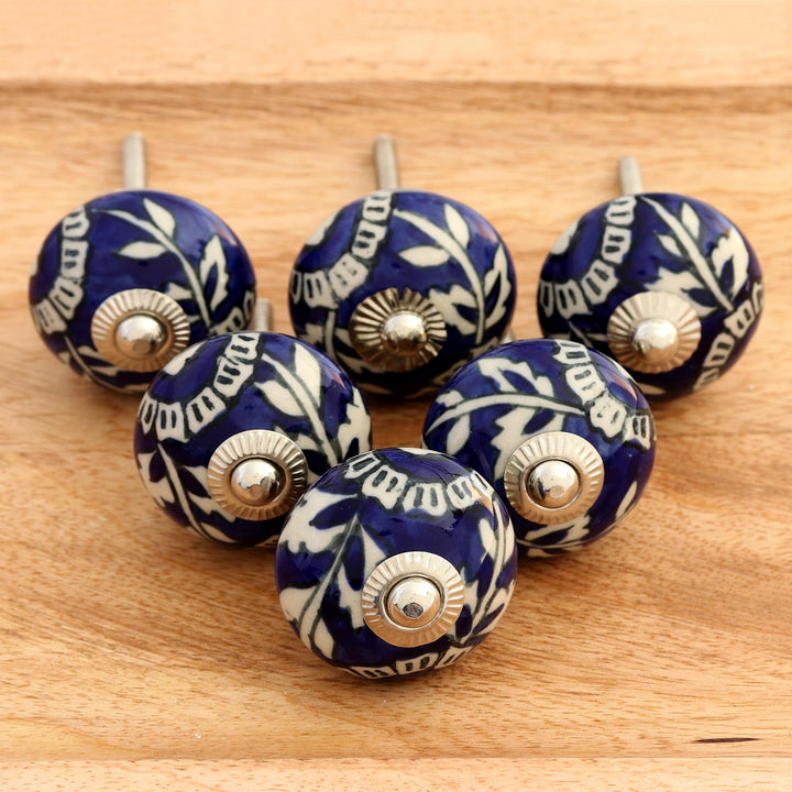 Blue Floral Ceramic Knobs - Set of 6 - Blue Homestead