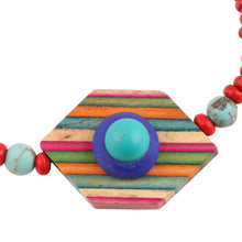 Load image into Gallery viewer, Colorful Wood Beaded Pendant Bracelet from India - Colorful Hex | NOVICA
