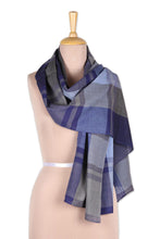 Load image into Gallery viewer, Blue and Grey Patterned Cotton Shawl - Classic Blue

