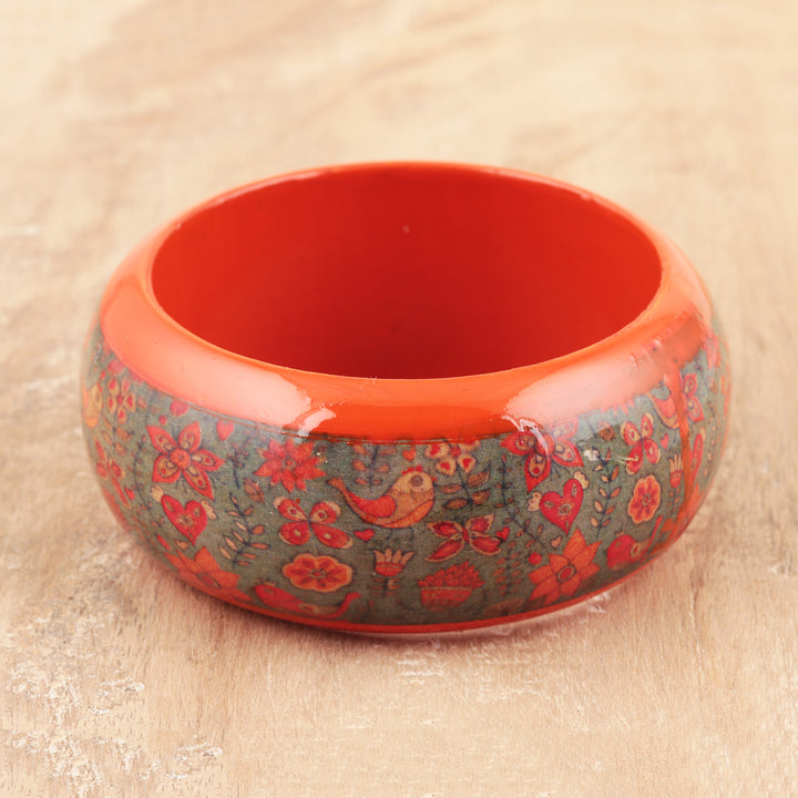 Bird Motif Haldu Wood Bangle Bracelet Crafted in India - Bird Garden | NOVICA