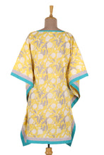 Load image into Gallery viewer, Hand Crafted Printed Cotton Caftan from India - Leaves in Sunshine | NOVICA
