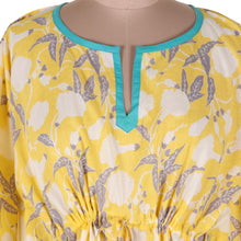 Load image into Gallery viewer, Hand Crafted Printed Cotton Caftan from India - Leaves in Sunshine | NOVICA
