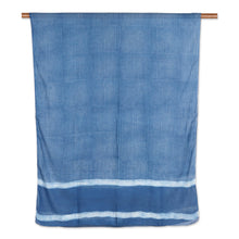 Load image into Gallery viewer, Blue and White Mud Resist Striped Block Print Cotton Shawl - Dabu Blue
