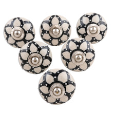 Load image into Gallery viewer, Set of 6 Floral Ceramic Knobs from India - Blooming Magic | NOVICA
